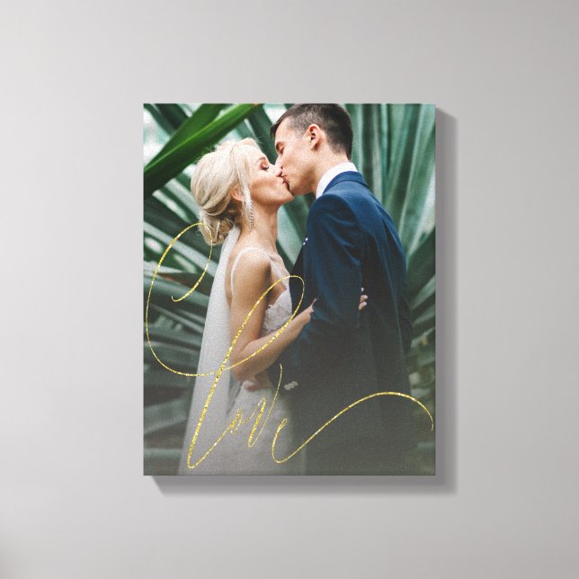 Elegante Gold Liebe Script Wedding Leinwanddruck (Vorderseite)