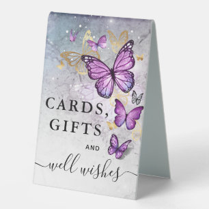 Elegante Gold Lila Butterfly Cards und Geschenke Tischaufsteller