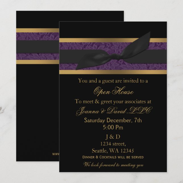 Elegante Gold lila Corporate Party Einladung (Vorne/Hinten)
