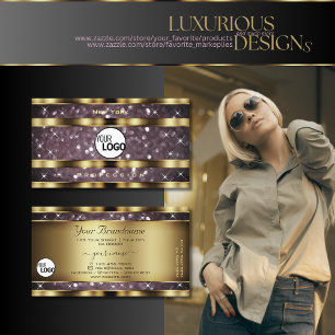 Elegante Gold Lila Glitzer Sparkle Stars Logo hinz Visitenkarte