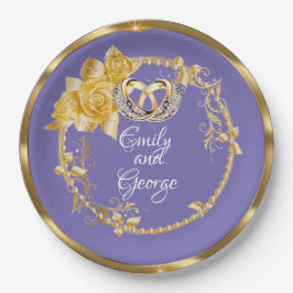 Elegante Gold Lila Wedding Personalisiert Pappteller