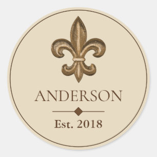 Elegante Gold Lilie & Familienname Runder Aufkleber