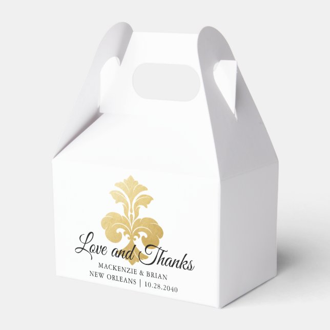 Elegante Gold Lilie Liebe Dank Hochzeit Geschenkschachtel (Vorderseite)