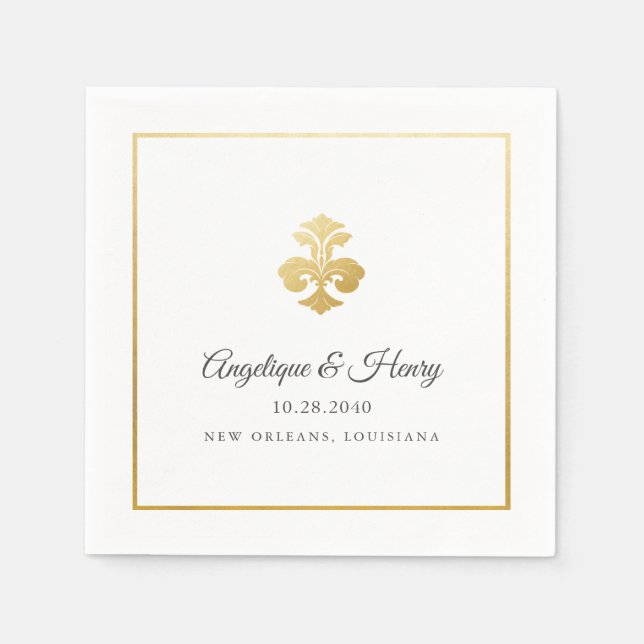Elegante Gold Lilie Personalisiert Wedding Serviette (Vorderseite)