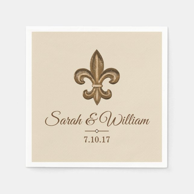 Elegante Gold Lilie & Taupe | PERSONALISIERT Serviette (Vorderseite)