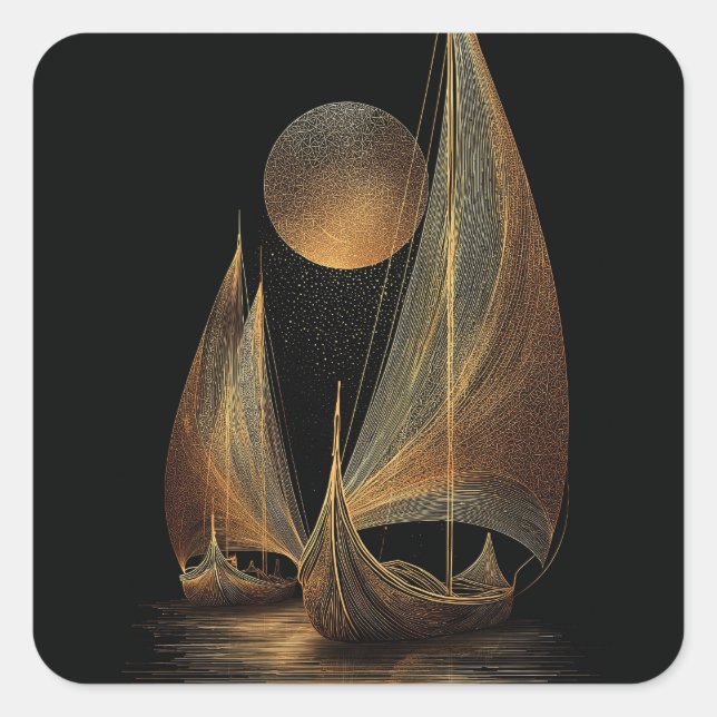 Elegante Gold Line Kunst, Dichtung und Musik Quadratischer Aufkleber (Vorderseite)