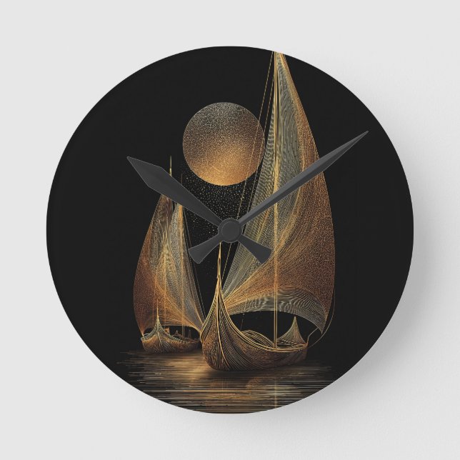 Elegante Gold Line Kunst, Dichtung und Musik Runde Wanduhr (Vorderseite)
