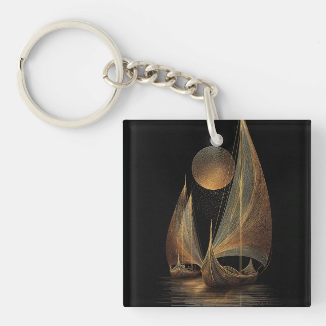Elegante Gold Line Kunst, Dichtung und Musik Schlüsselanhänger (Vorderseite)