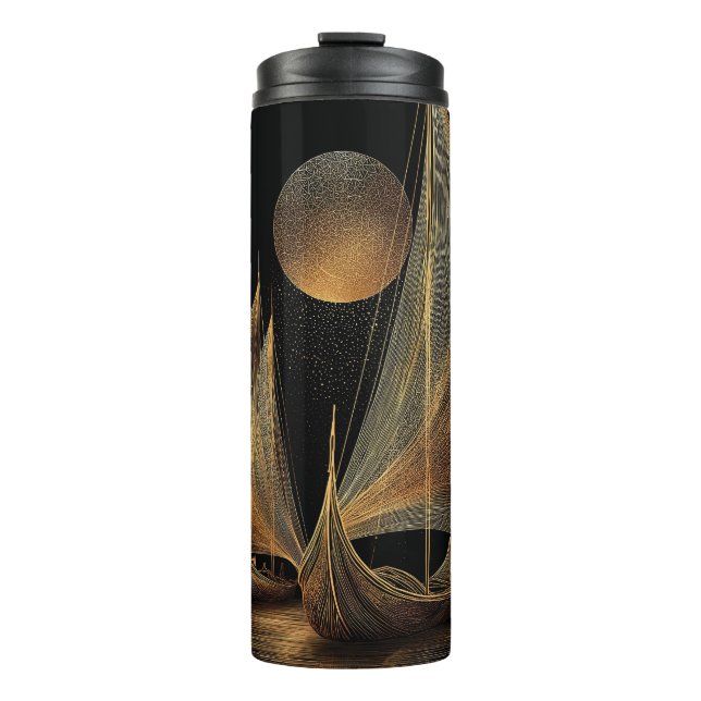 Elegante Gold Line Kunst, Dichtung und Musik Thermosbecher (Vorderseite)