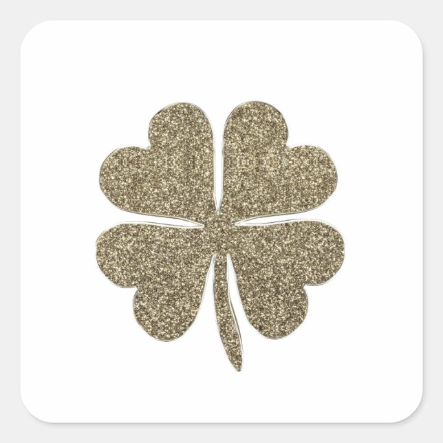Elegante Gold Look Vierblättriges Kleeblatt Quadratischer Aufkleber (Vorderseite)