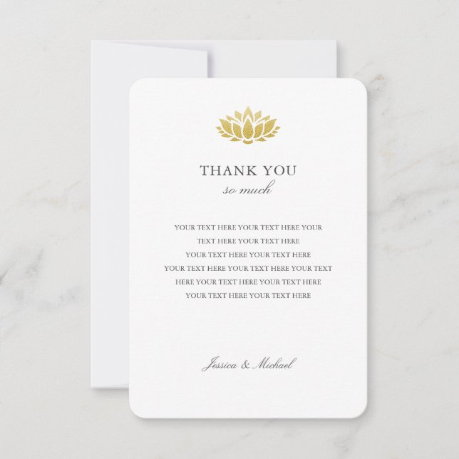 Elegante Gold Lotus Blume Hochzeit Dankeschön Kart Dankeskarte (Vorderseite)