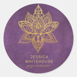 Elegante Gold Lotus Blume Lila Runder Aufkleber