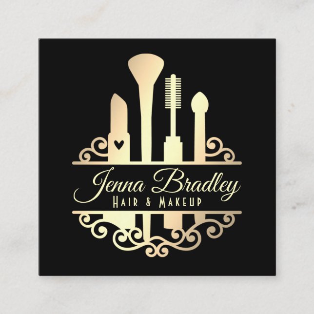 Elegante Gold Makeup Tools Schönheitsindustrie Quadratische Visitenkarte (Vorderseite)
