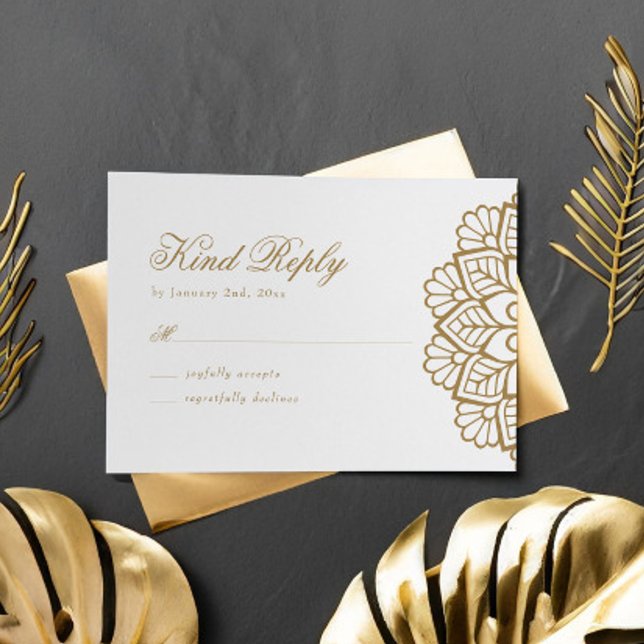 Elegante Gold Mandala Wedding Response RSVP Card (Von Creator hochgeladen)