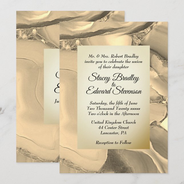 Elegante Gold Marble Agate Hochzeit Einladung (Vorne/Hinten)