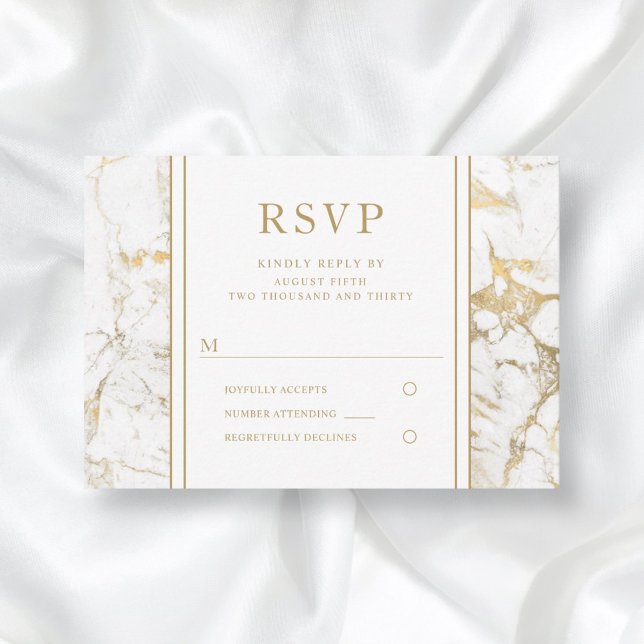 Elegante Gold Marble Wedding RSVP Card (Von Creator hochgeladen)