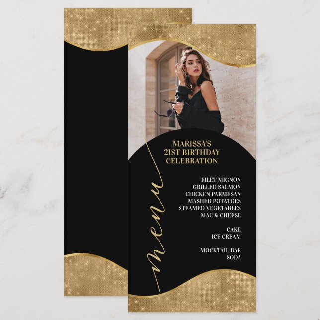 Elegante Gold-Menü-Platzkarte mit Foto Menükarte (Vorne/Hinten)