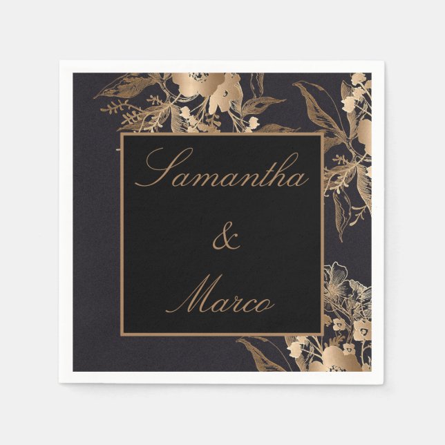 Elegante Gold Metallische Rose Blumenhochzeit Serviette (Vorderseite)
