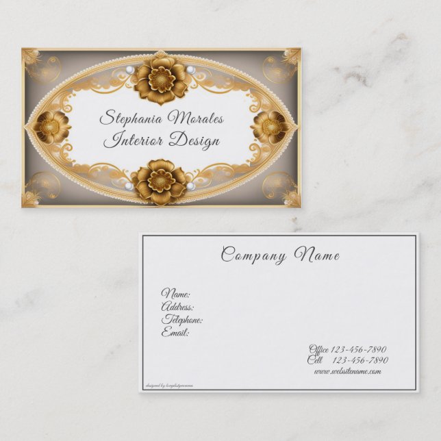 Elegante Gold Metallische Rose und Perlen Visitenkarte (Vorne/Hinten)