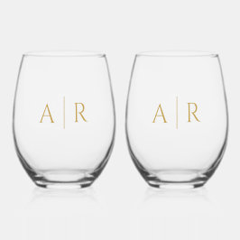 Elegante Gold Minimal Couple Initials Gastgeschenk Weinglas Ohne Stiel
