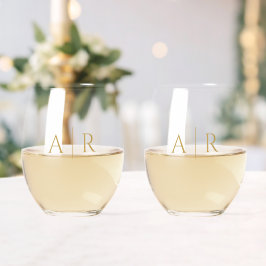 Elegante Gold Minimal Couple Initials Gastgeschenk Weinglas Ohne Stiel