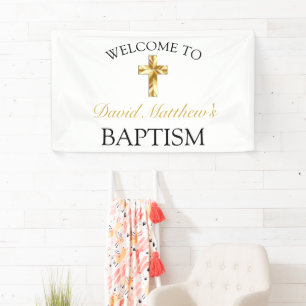 Elegante Gold Minimalistisch Baby Taufe Willkommen Banner