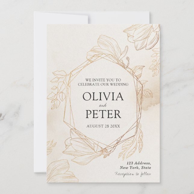 Elegante Gold Minimalistisch Hochzeit Einladung (Vorderseite)