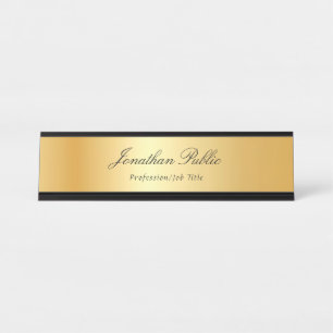 Elegante Gold Moderne handgeschriebene Textbezeich Schreibtischnamensplakette
