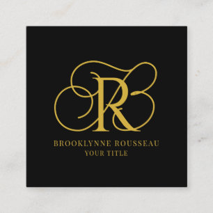 Elegante Gold Monogram Black Business Card Quadratische Visitenkarte