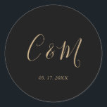 Elegante Gold Monogram Black Wedding Runder Aufkleber<br><div class="desc">Elegant Wedding Sticker</div>