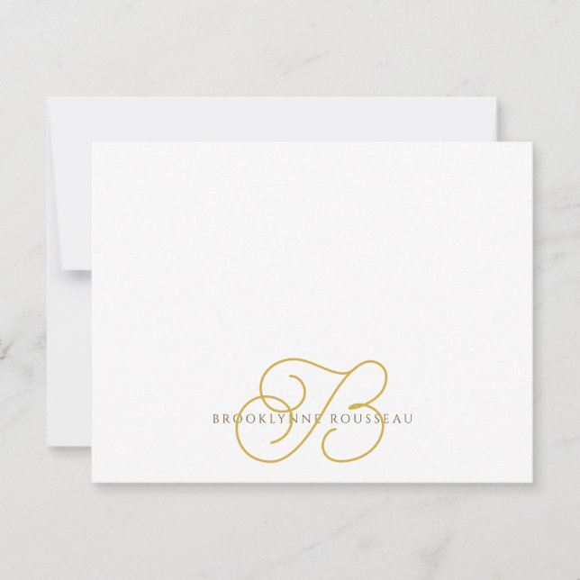 Elegante Gold Monogram Flat Note Card Mitteilungskarte (Vorderseite)