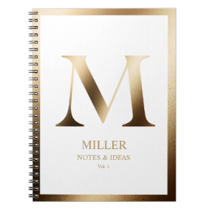 Elegante Gold Monogram Gerahmt Weiß Notizblock