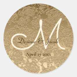 Elegante Gold Monogram Moderne Hochzeit Runder Aufkleber
