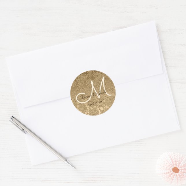 Elegante Gold Monogram Moderne Hochzeit Runder Aufkleber (Umschlag)