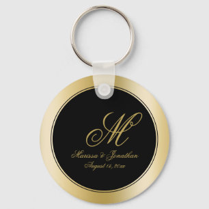 Elegante Gold Monogram Script Black Wedding Schlüsselanhänger