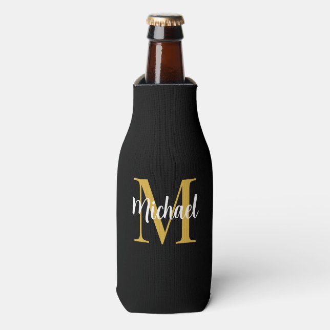 Elegante Gold Monogram Vorlage Moderne Flaschenkühler (Flaschenvorderseite)