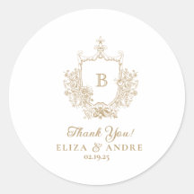 Elegante Gold Monogram Wappen Wedding Sticker