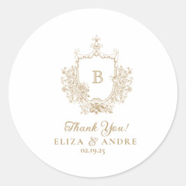 Elegante Gold Monogram Wappen Wedding Sticker