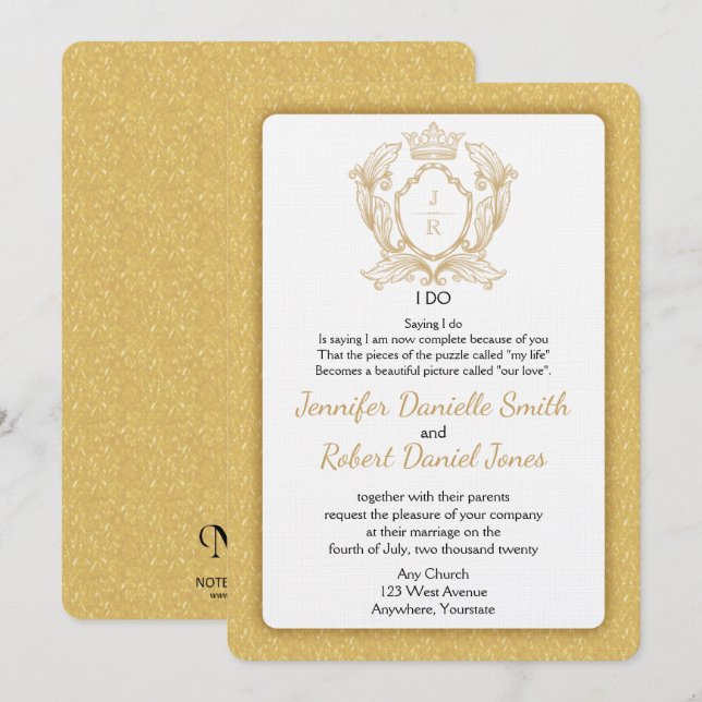 Elegante Gold Monogram Wedding Einladung (Vorne/Hinten)