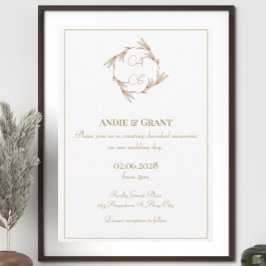 Elegante Gold Monogram Wedding Einladung