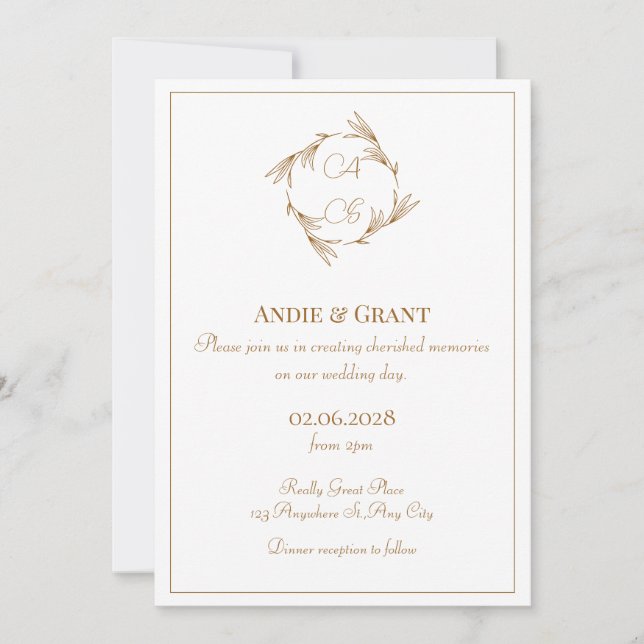 Elegante Gold Monogram Wedding Einladung (Vorderseite)