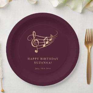 Elegante Gold Musiknoten Geburtstag Pappteller