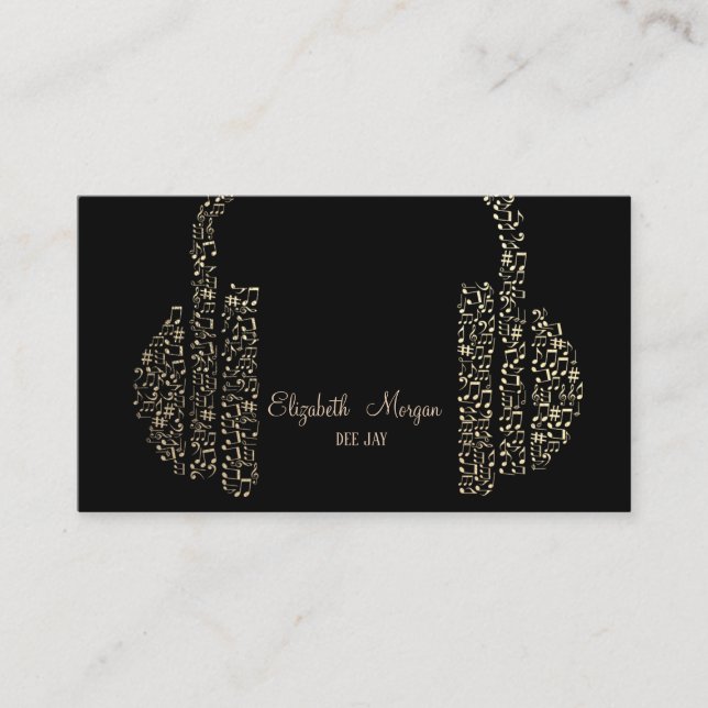 Elegante Gold Musiknoten Headphone DJ Visitenkarte (Vorderseite)