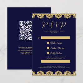 Elegante Gold Navy Blue Islamic QR Code RSVP Card Einladung