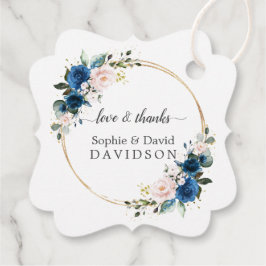 Elegante Gold Navy Blue Pink Blume Blütenhochzeit Geschenkanhänger