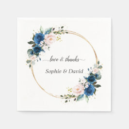 Elegante Gold Navy Blue Pink Blume Blütenhochzeit Serviette