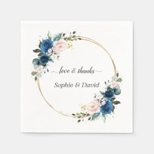 Elegante Gold Navy Blue Pink Blume Blütenhochzeit Serviette