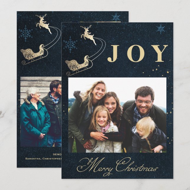 Elegante Gold Navy Blue Sky Foto Weihnachten (Vorne/Hinten)