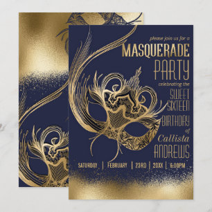 Elegante Gold Navy Masquerade Maske 16 . Geburtsta Einladung