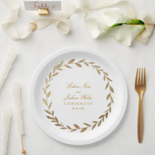 Elegante Gold Olive Branch Wreath Wedding Paper Pl Pappteller